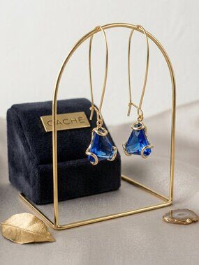 Cache Gold-Plated Earrings with Deep Blue Crystal Drops